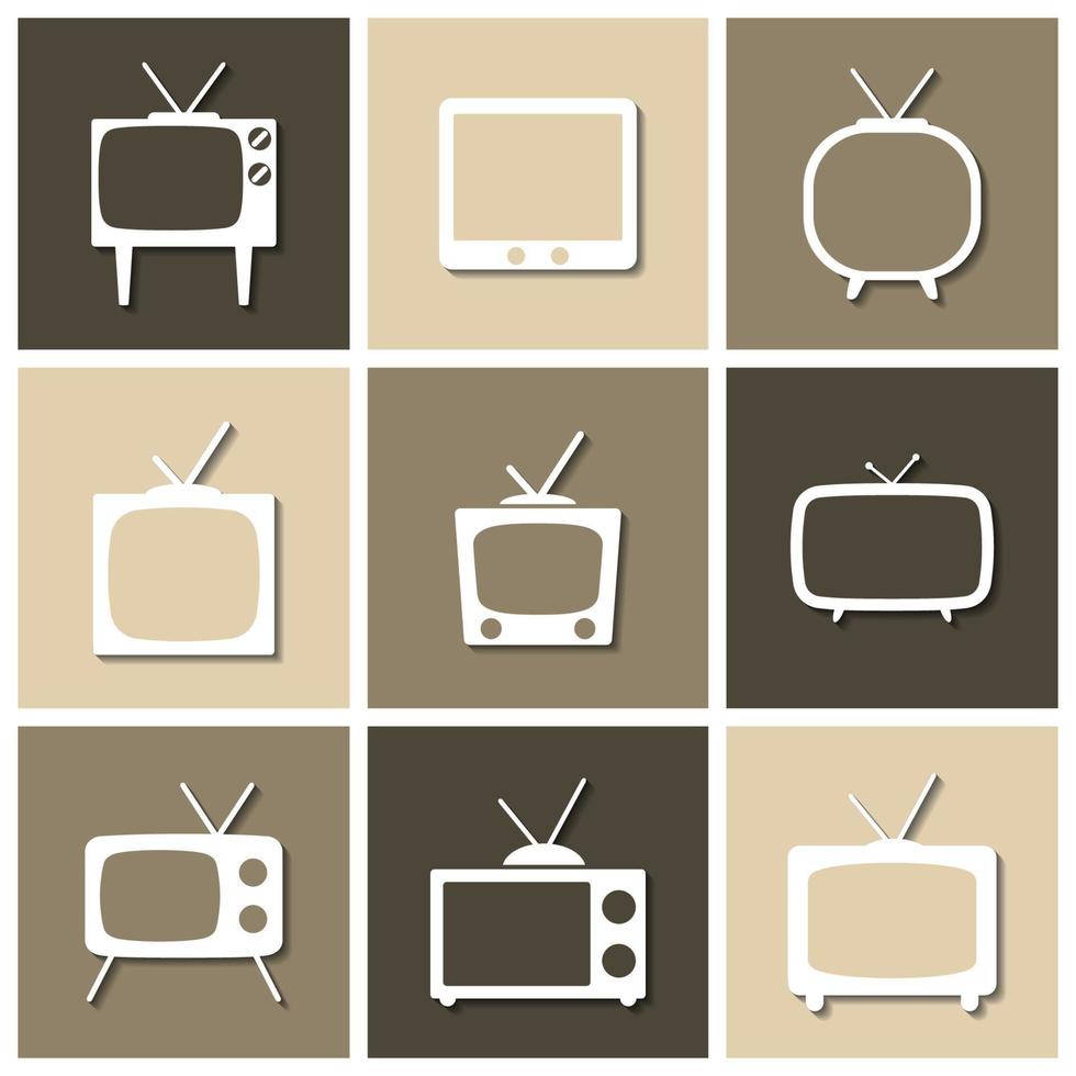 Set of icons on a theme tv, flat with shadow vector