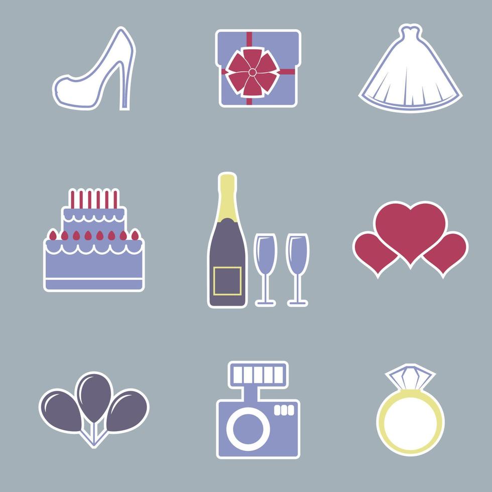 Set of isolated icons on a theme wedding color vector