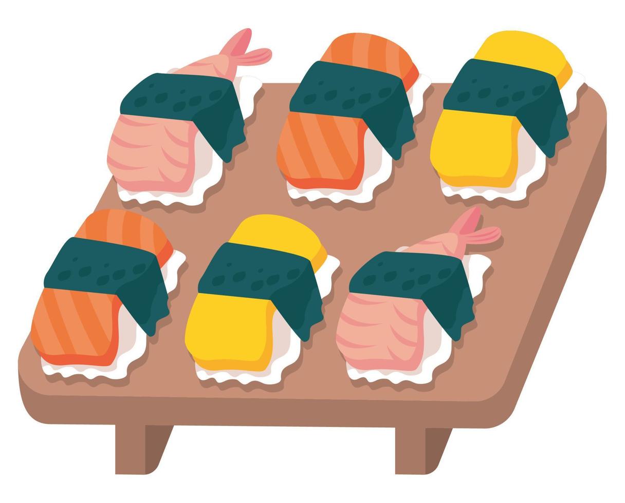 sushi en tablero de cocina vector
