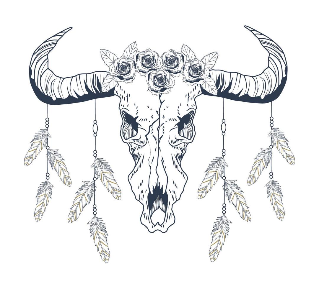 bull and feathers boho vector