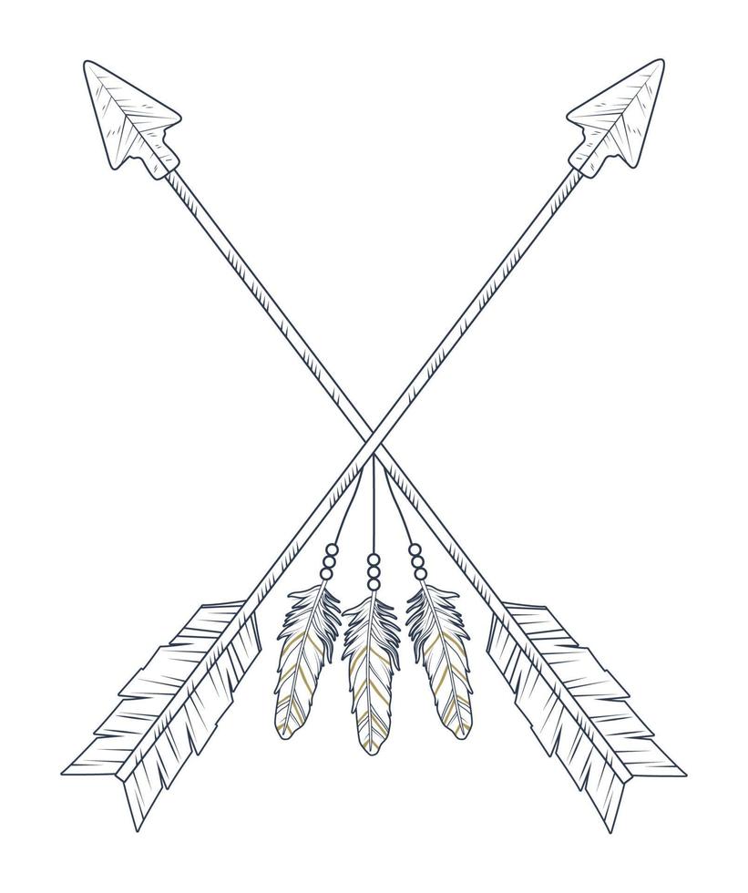 arrows with feathers boho vector