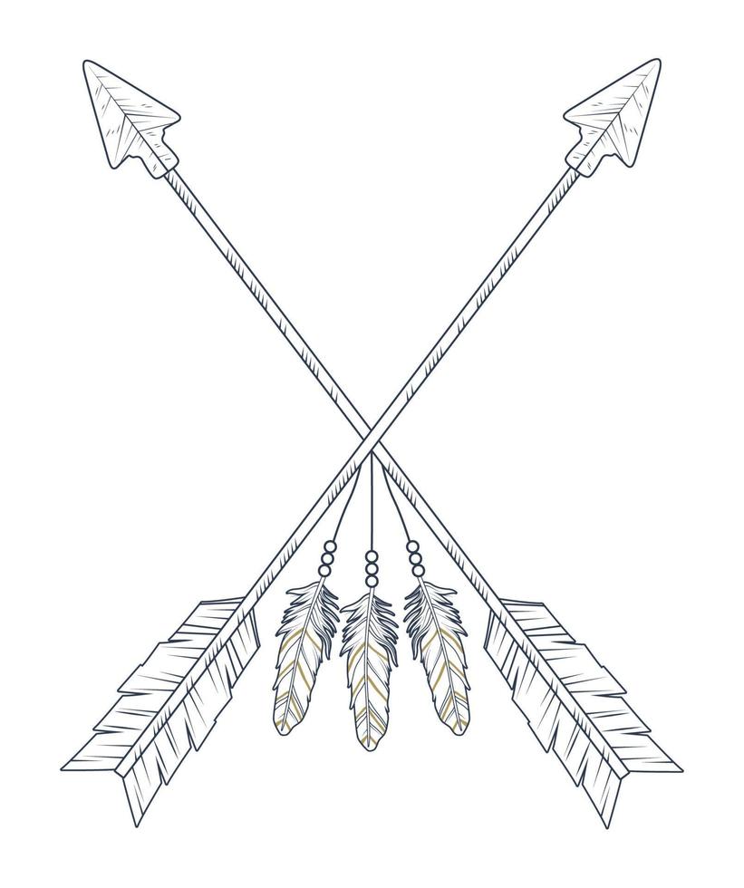 flechas con plumas boho vector