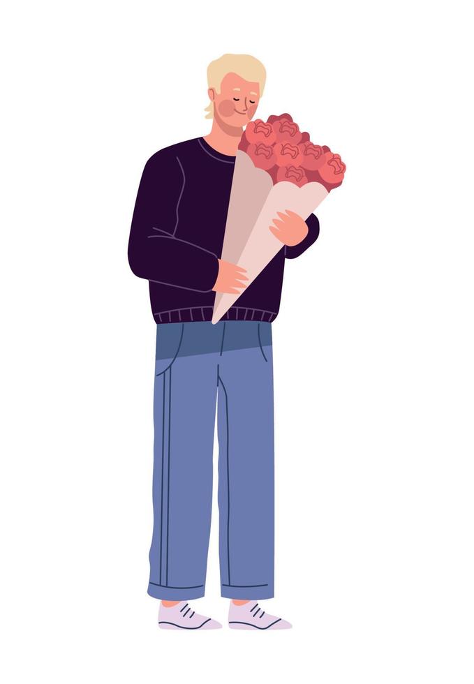 blond man with roses bouquet vector