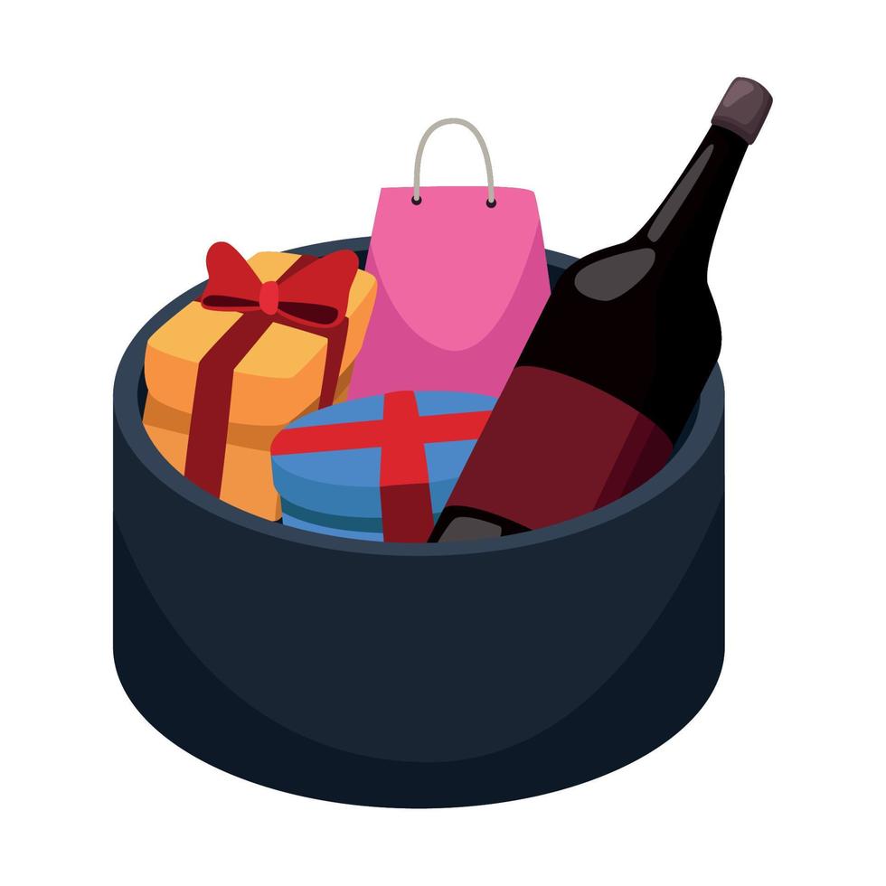 wine bottle with gifts in box vector