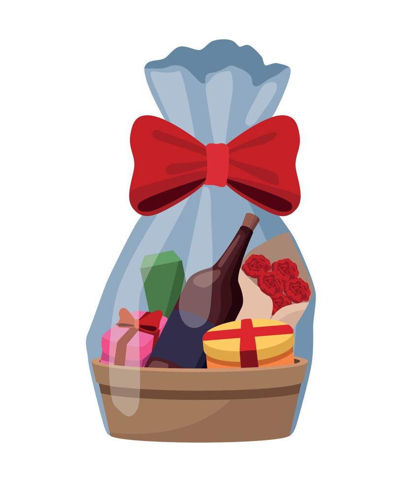 wine bottle in gifts basket vector