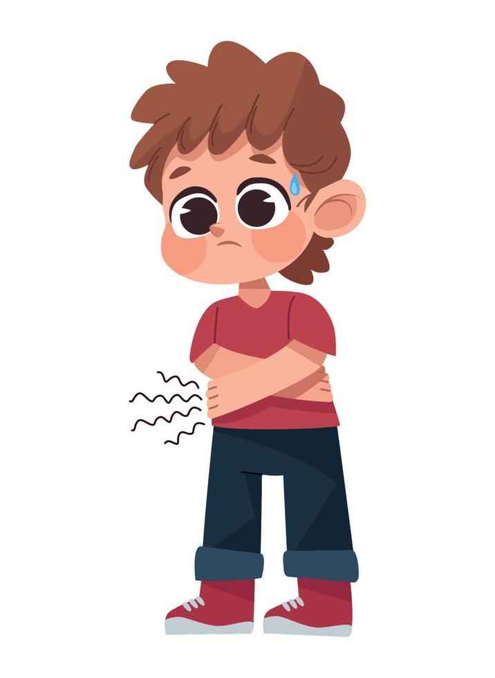 little boy sick with stomach ache vector