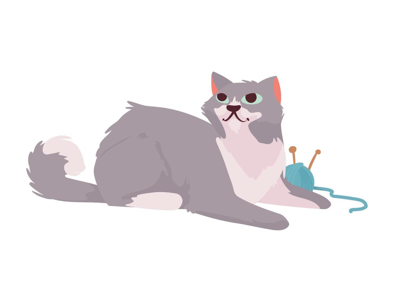 cute cat with wool ball vector