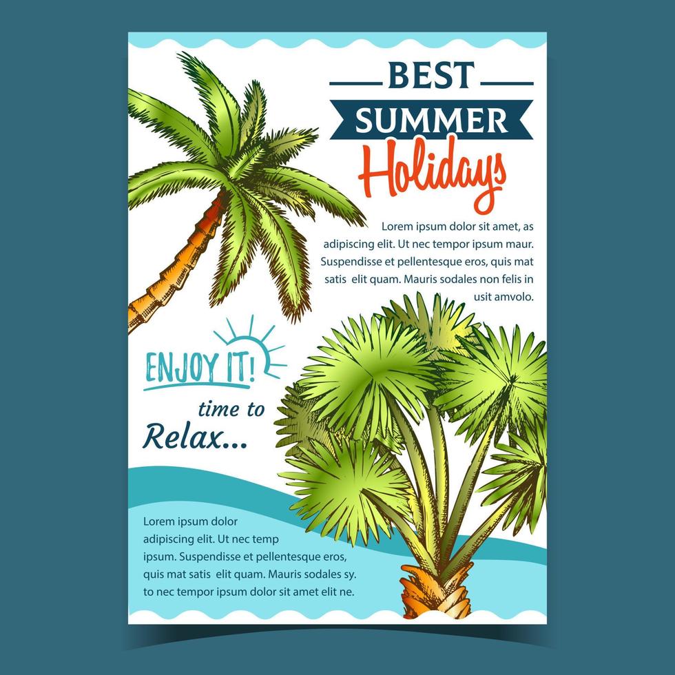 Palm Decorative Trees On Advertising Poster Vector