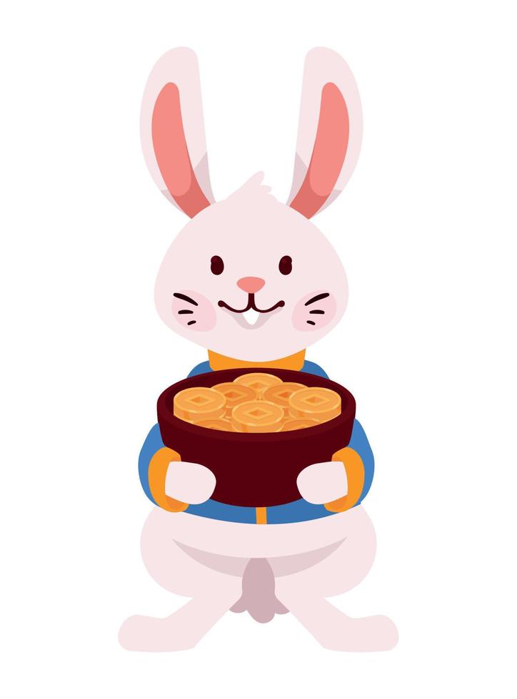 asian rabbit with treasure vector
