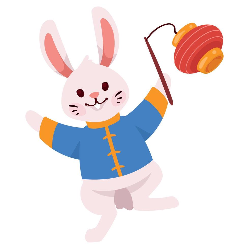 asian rabbit with lantern vector