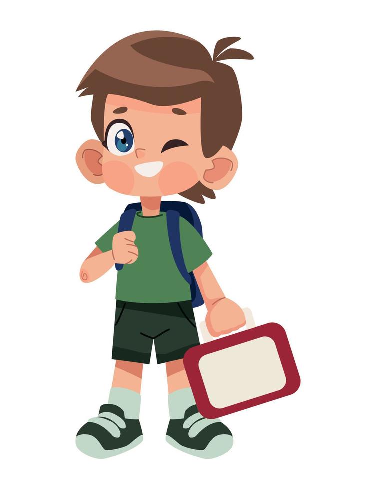 little schoolboy with lunchbox vector