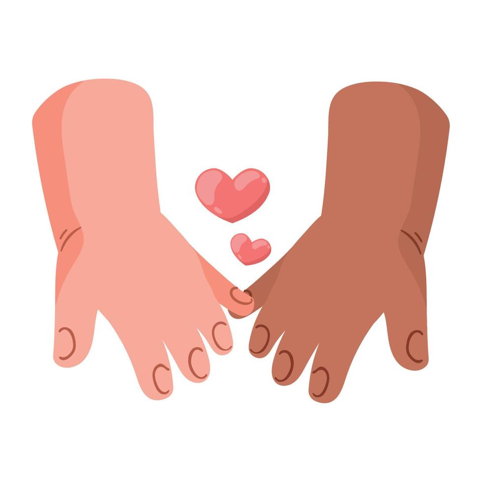 hearts with interracial hands vector