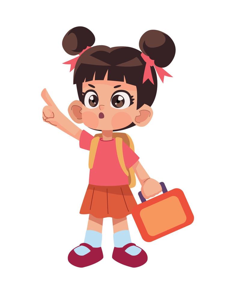 little schoolgirl with lunchbox vector