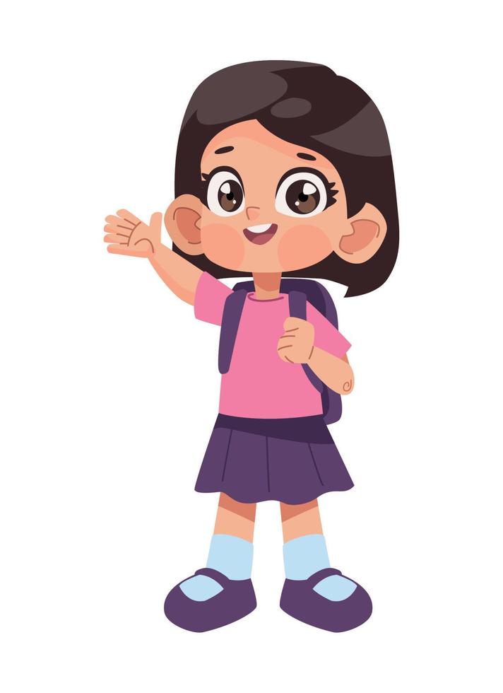 little schoolgirl with schoolbag vector