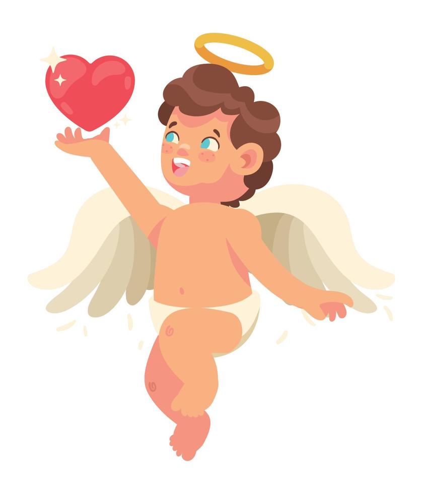 cupid angel lifting heart vector