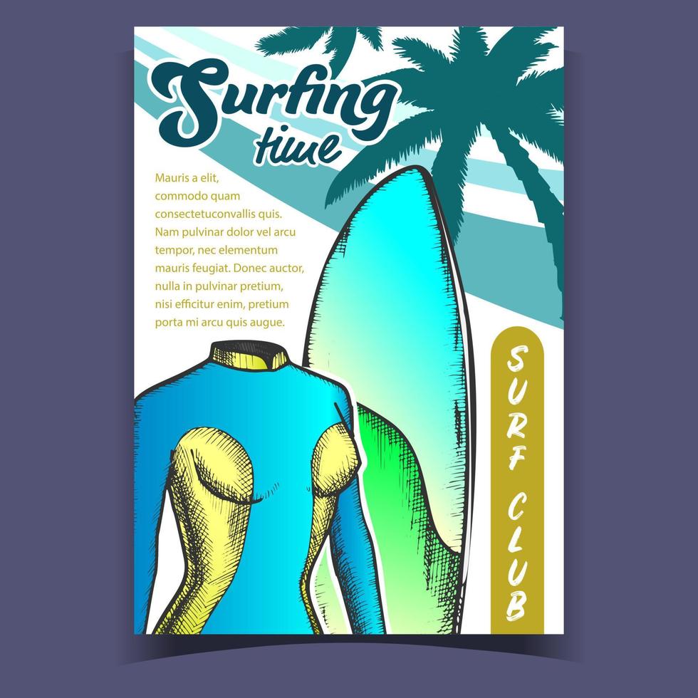 Swimming Suit For Woman And Board Banner Vector