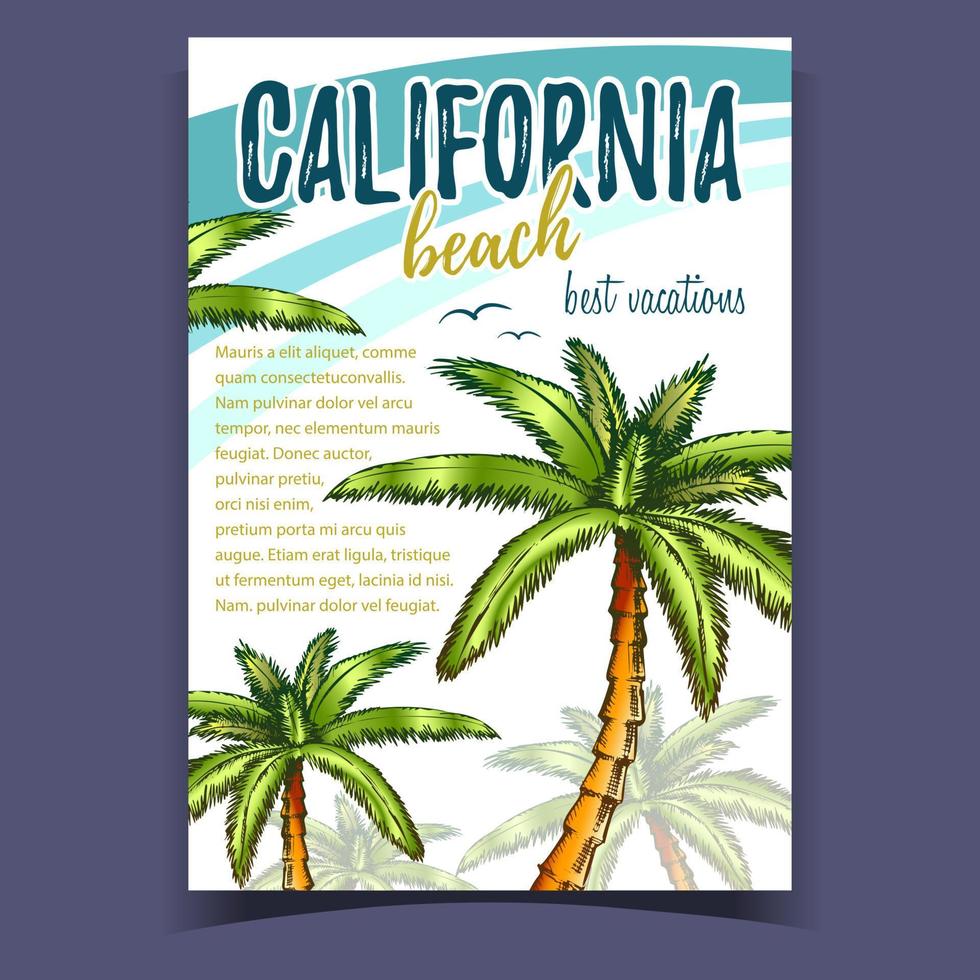 vector de banner de playa de palmeras tropicales de california