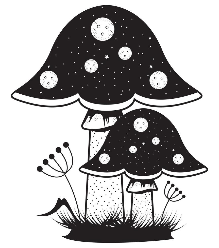 two mushrooms plants surreal vector