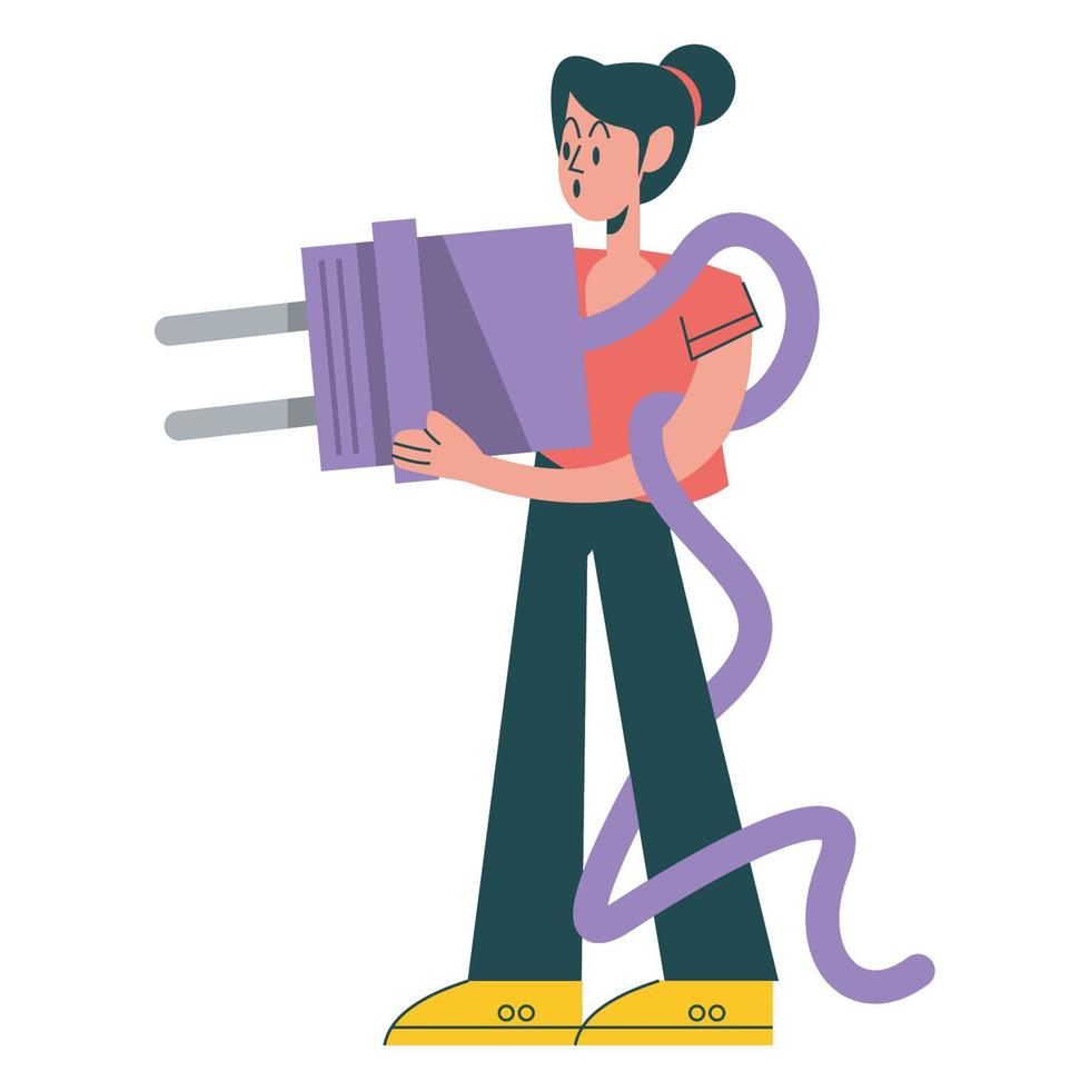 woman with electric plug vector