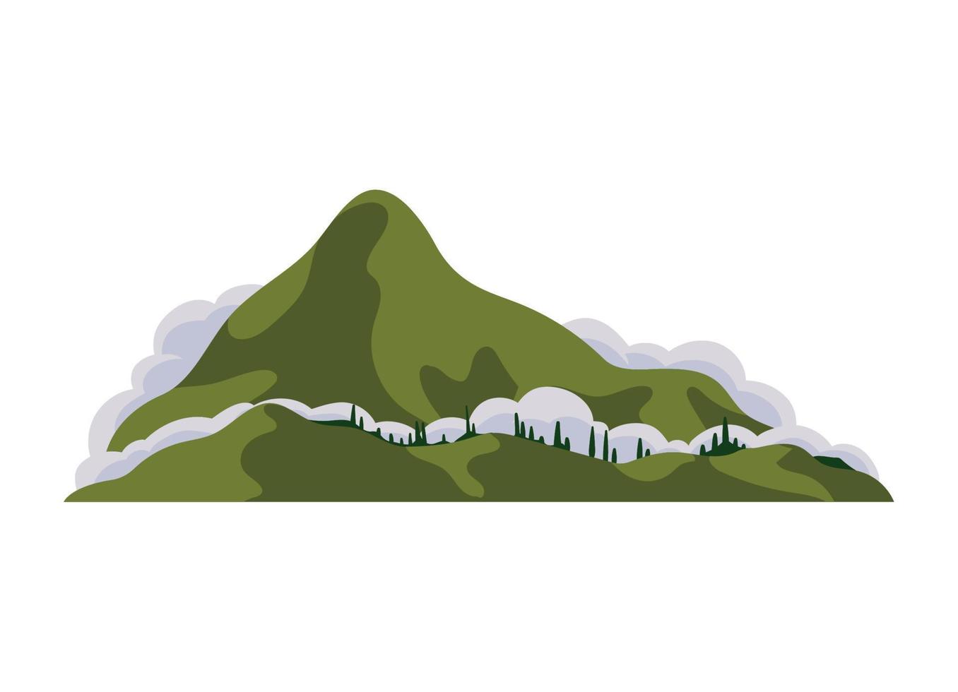 gran montaña verde y nubes vector