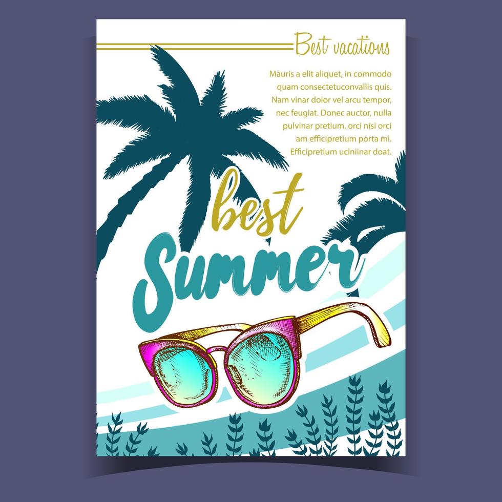 Sunglasses, Seaweed And Palm Leaves Banner Vector