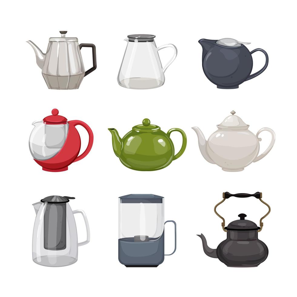 teapot tea kettle set cartoon vector illustration