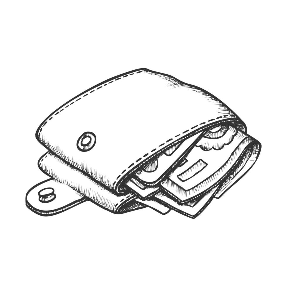 Billfold With Money Banknotes Monochrome Vector