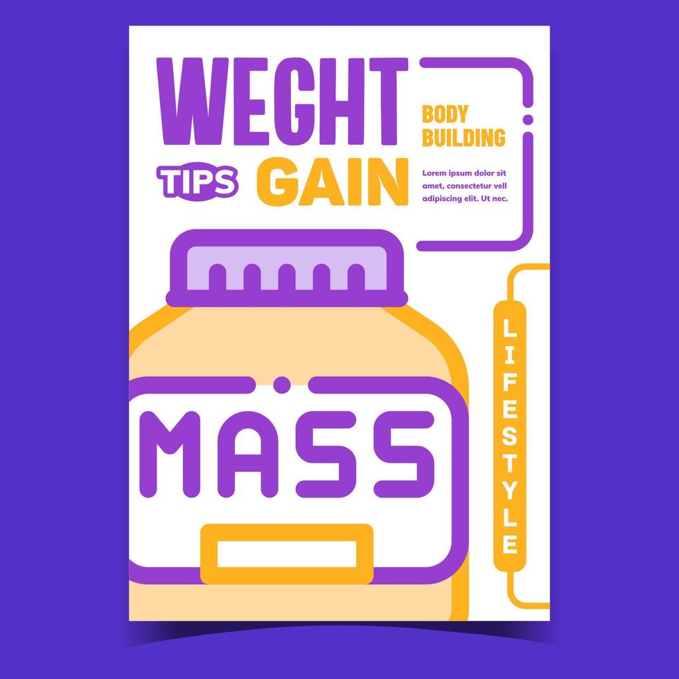 vector de cartel de publicidad creativa de consejos de aumento de peso