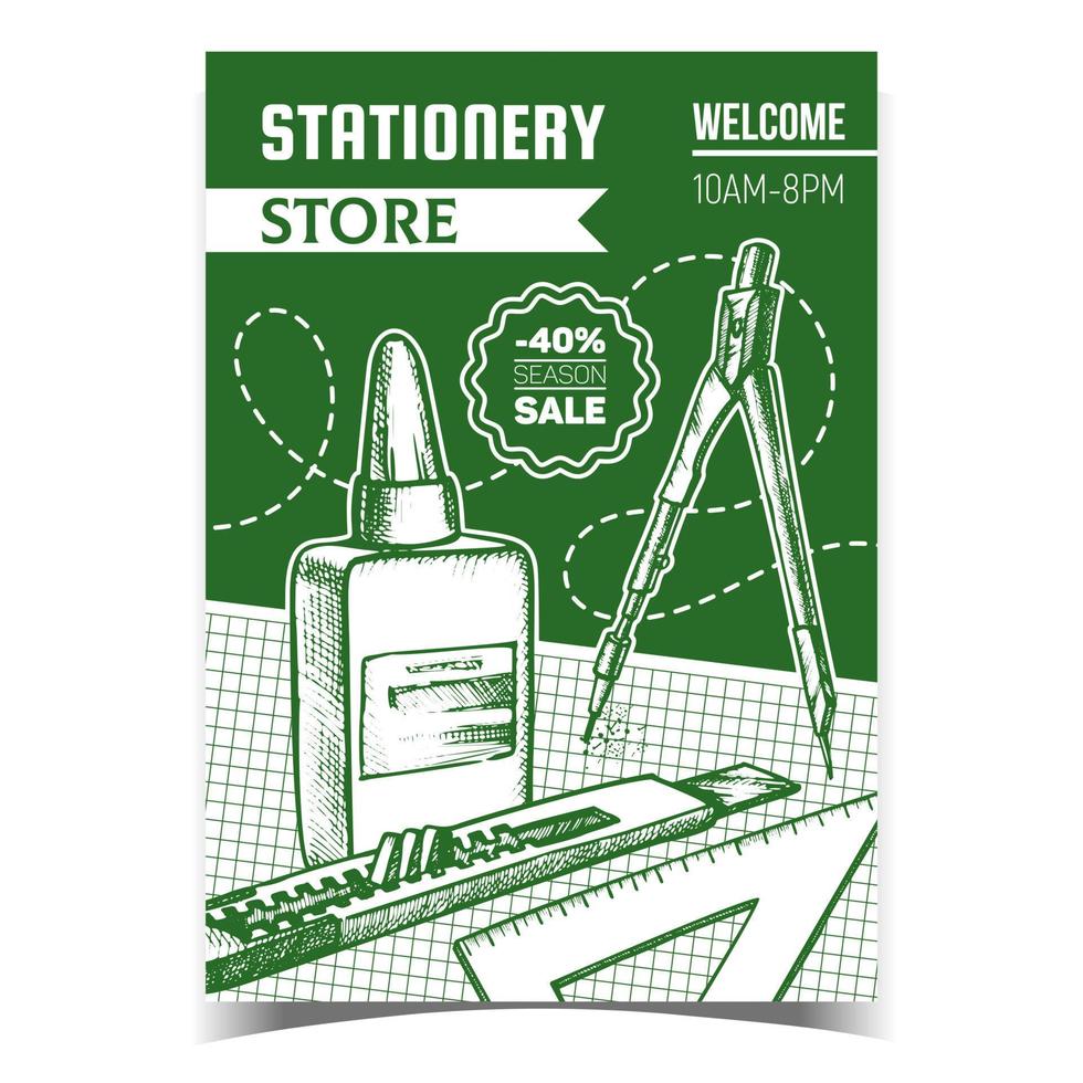Stationery Store Sale Advertising Banner Vector