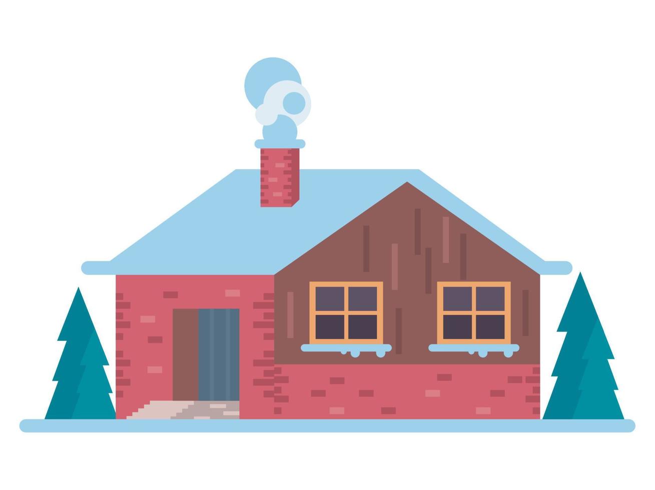red house with snow vector