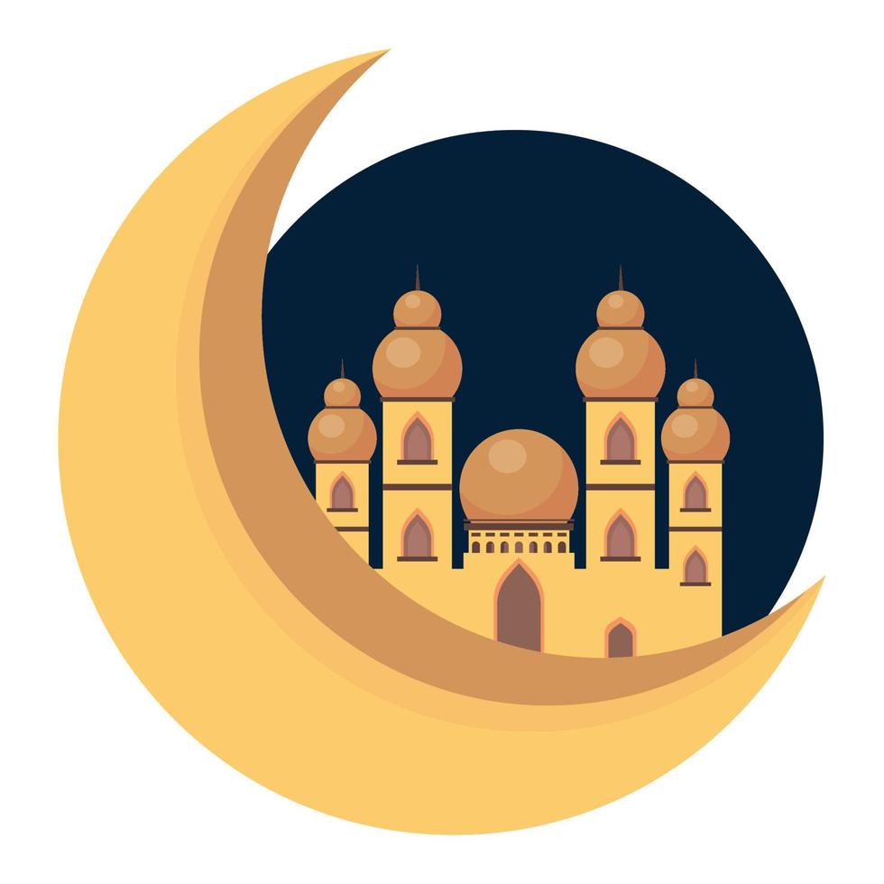 mosque in crescent moon vector