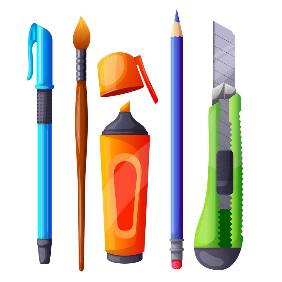 stationery school set cartoon vector illustration
