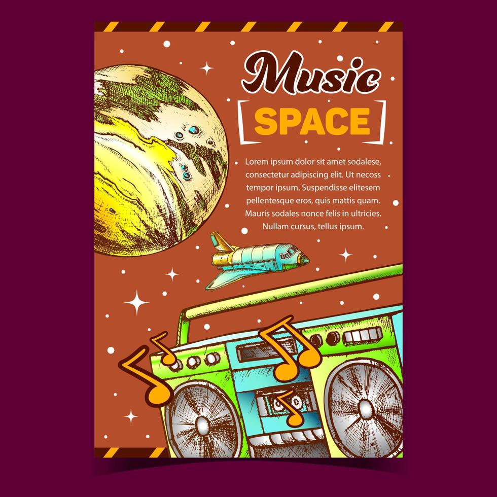 Space Music Record Player Advertise Banner Vector