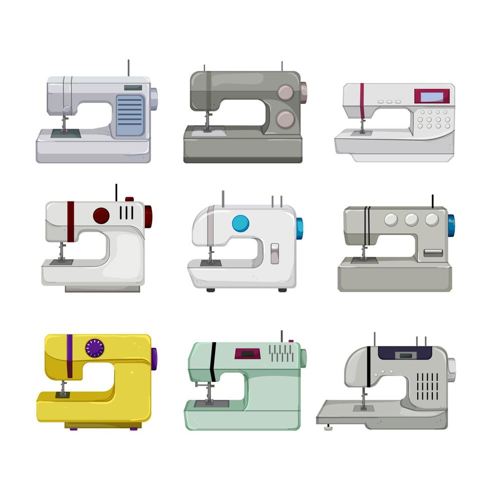 sew machine set cartoon vector illustration