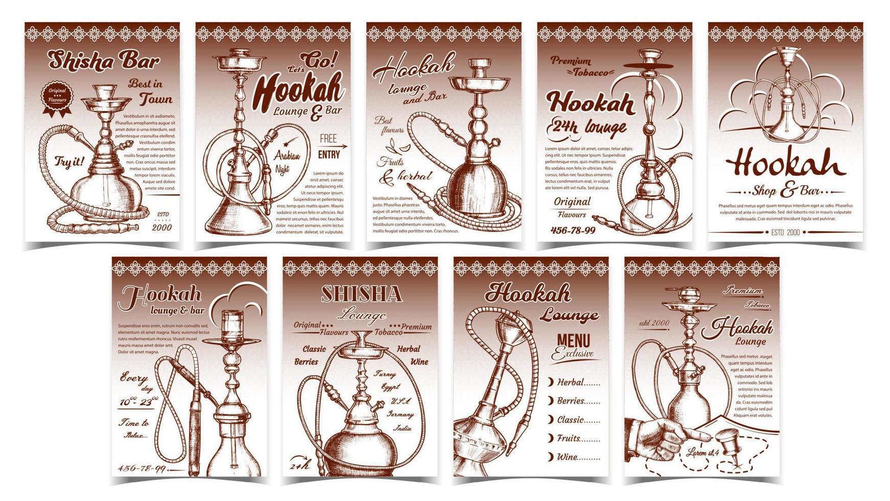 Hookah And Shisha Advertising Posters Set Vector 17407714 Vector Art at