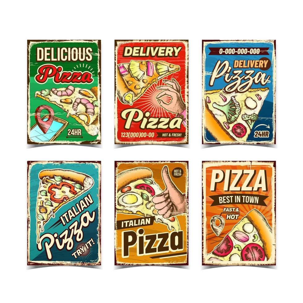 Pizza Restaurant Advertising Posters Set Vector