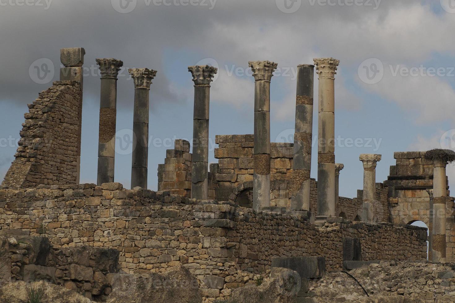 Volubilis Roman ruins in Morocco- Best-preserved Roman ruins located between the Imperial Cities of Fez and Meknes photo