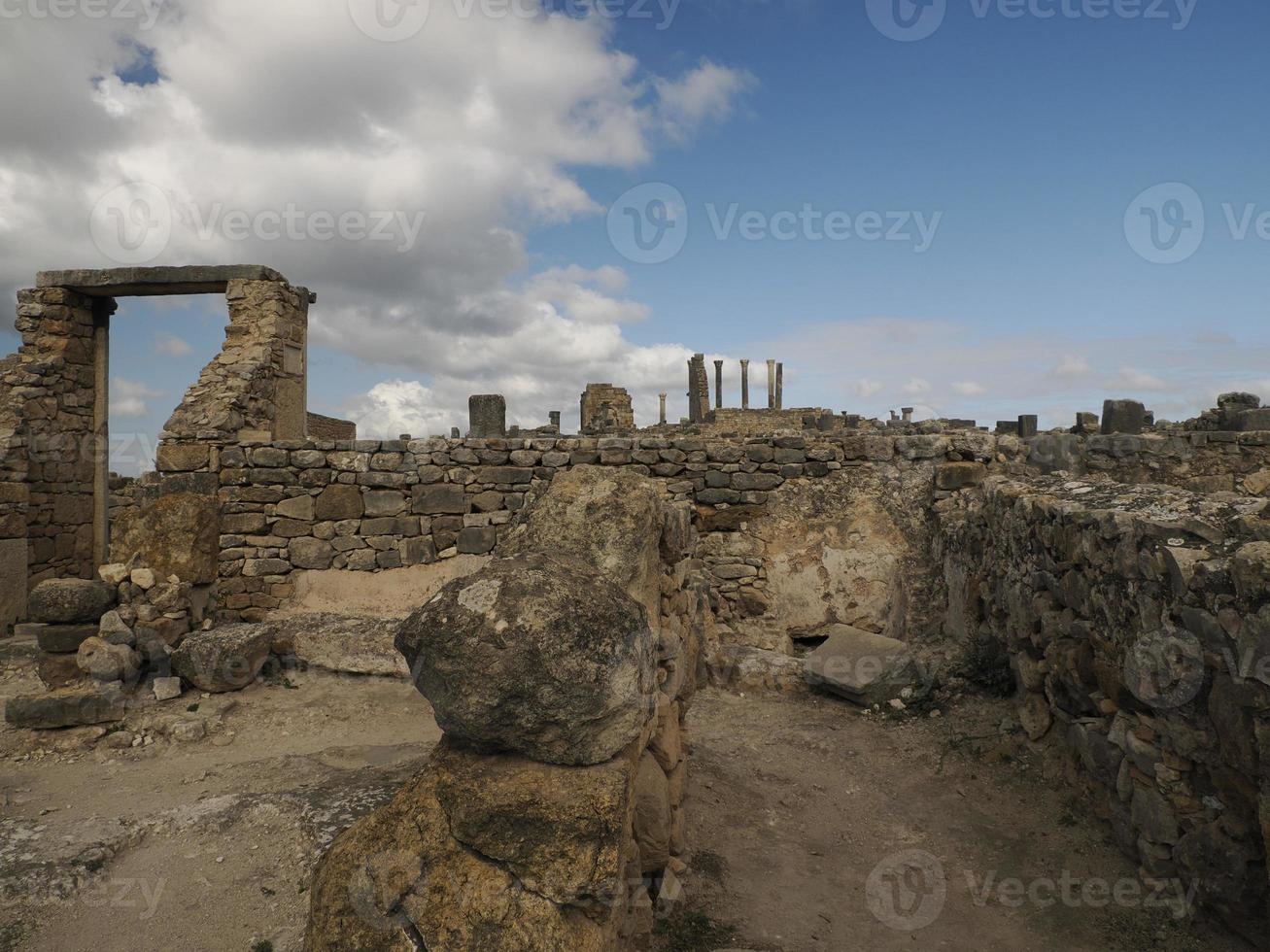 Volubilis Roman ruins in Morocco- Best-preserved Roman ruins located between the Imperial Cities of Fez and Meknes photo