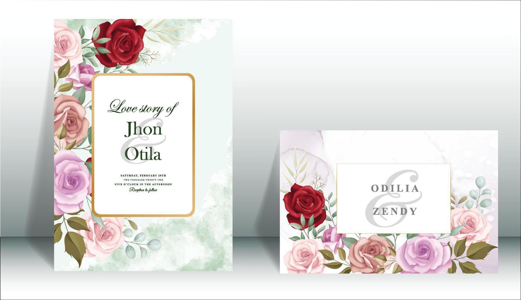 tarjeta de invitación de boda con un diseño de flores hermosas vector eps