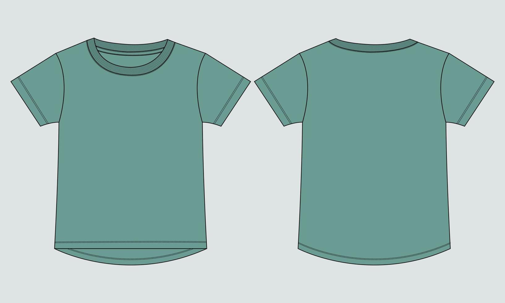 plantilla de ilustración de vector de boceto plano de moda técnica de camiseta tops para mujer.