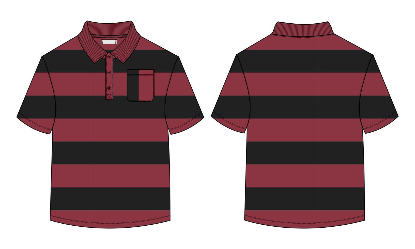 Short sleeve Polo Shirt With All over Yarn dye Stripe Technical Fashion Flat Sketch vector illustration template front, back views