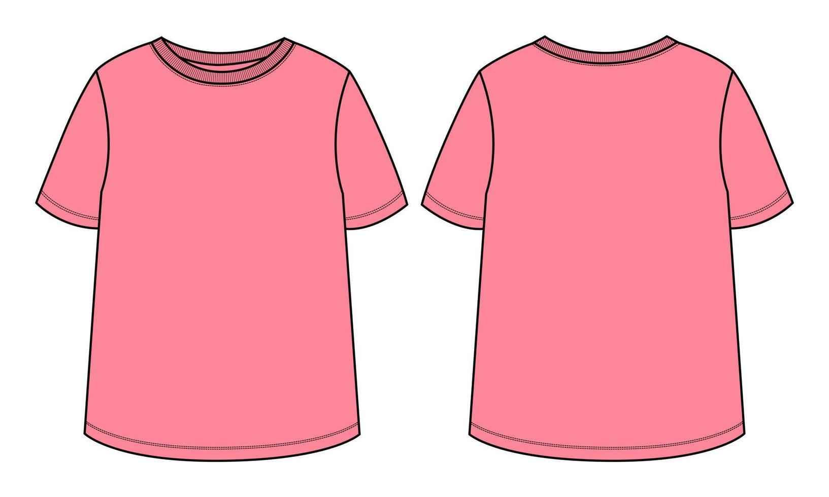 plantilla de ilustración de vector de boceto plano de moda técnica de camiseta tops para mujer.