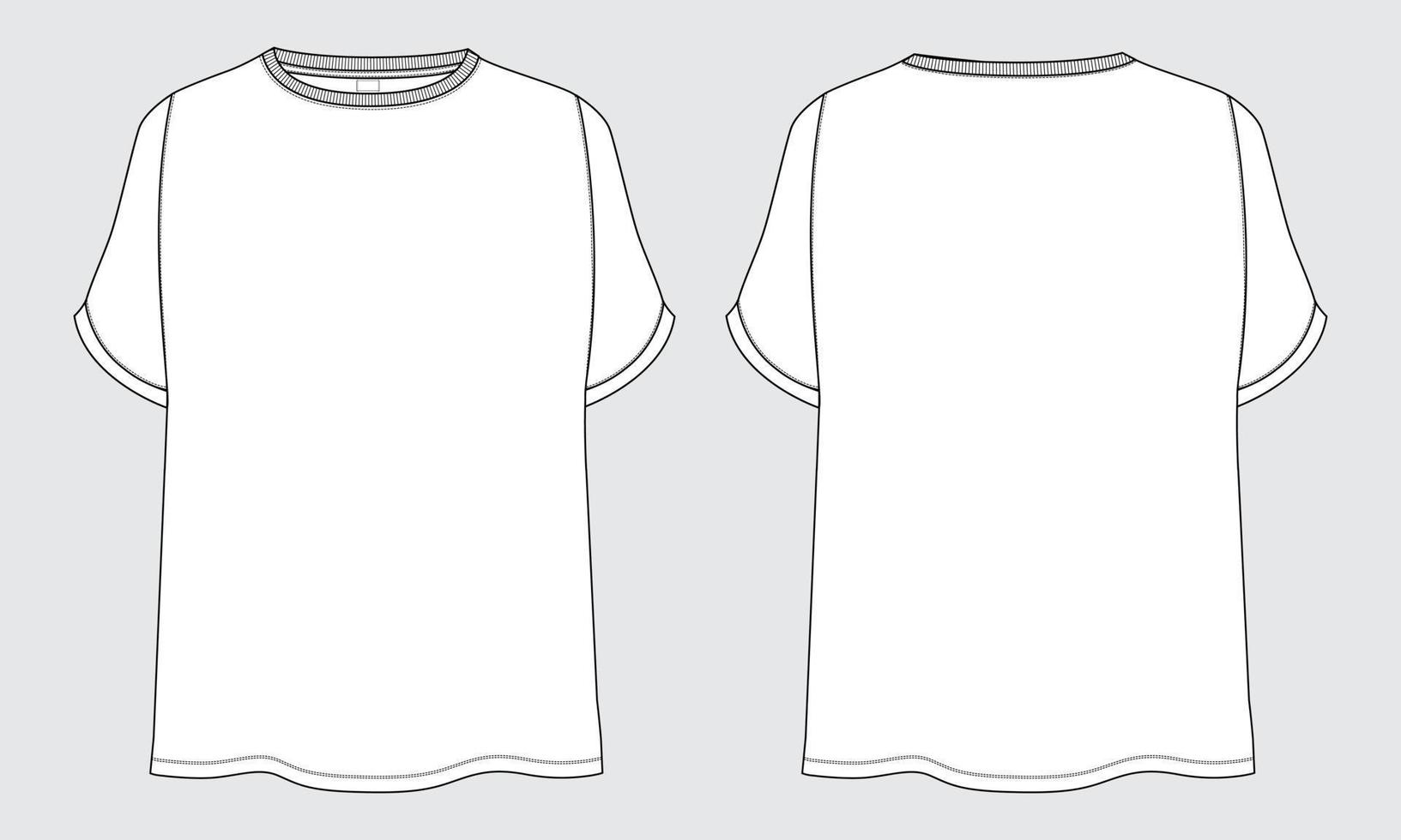 plantilla de ilustración de vector de boceto plano de moda técnica de camiseta tops para mujer.