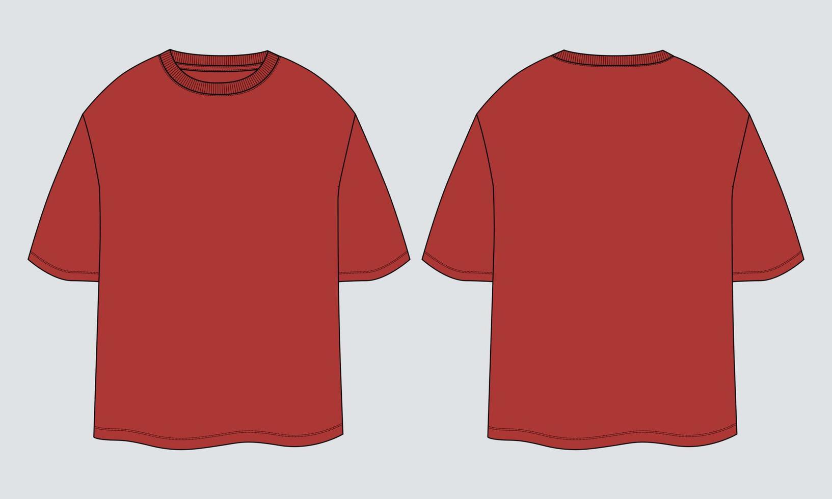 Oversize T shirt technical fashion flat sketch vector illustration template front and back views.