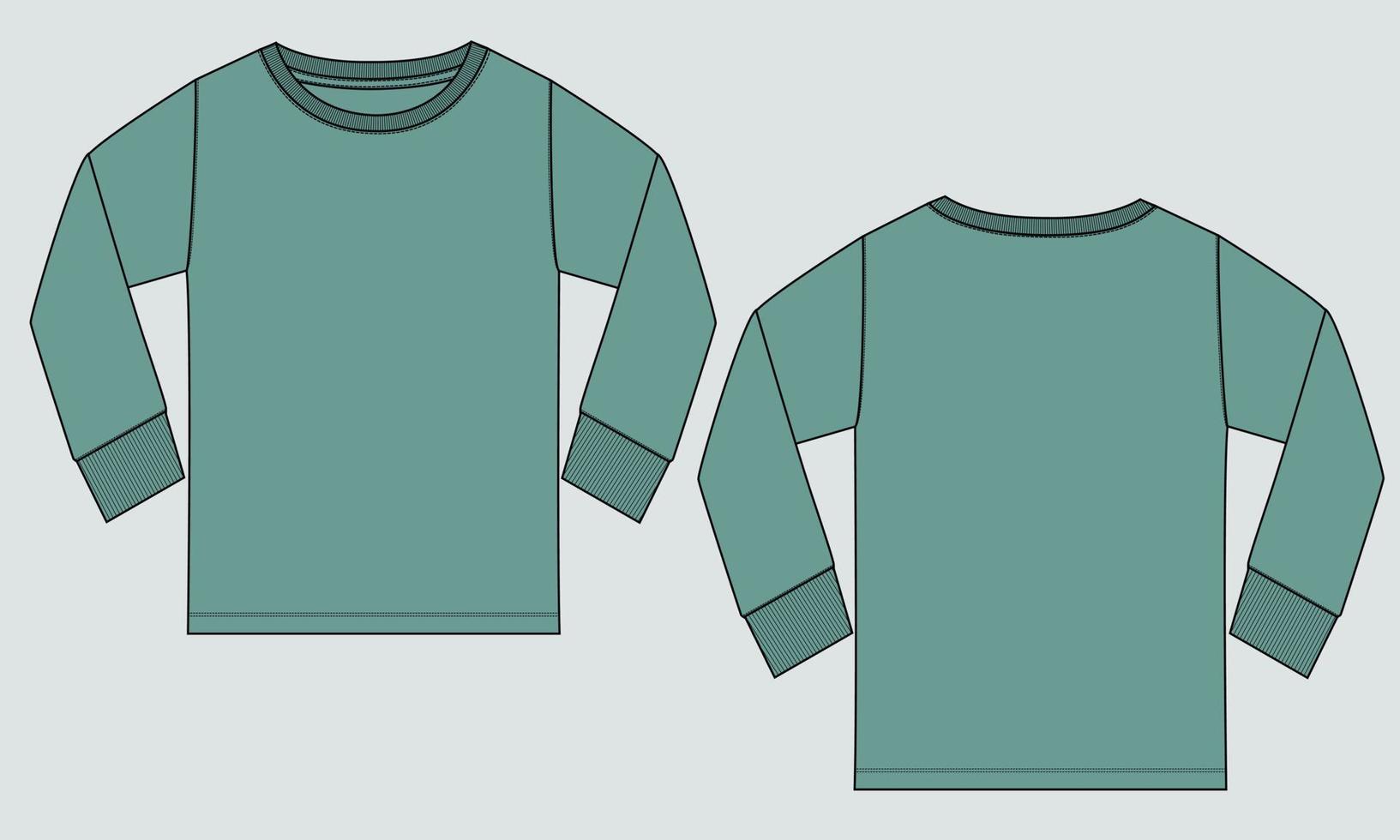 Long sleeve T shirt technical fashion flat sketch vector illustration template front and back views.