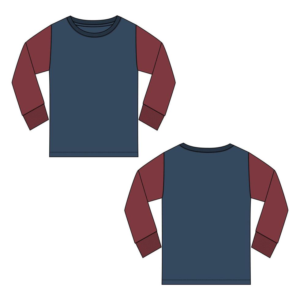 Long sleeve T shirt technical fashion flat sketch vector illustration template front and back views.