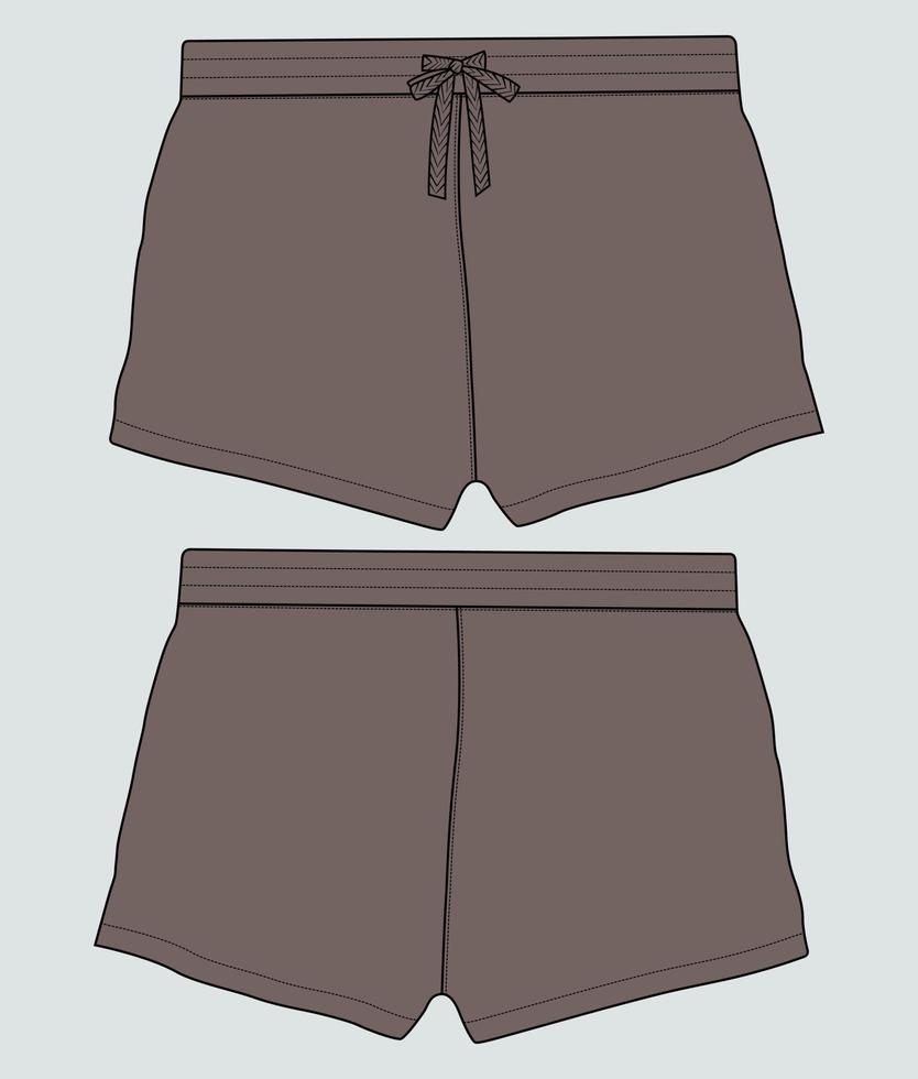 pantalones cortos de chándal pantalones de moda técnica dibujo plano vector ilustración plantilla vistas frontal y posterior.