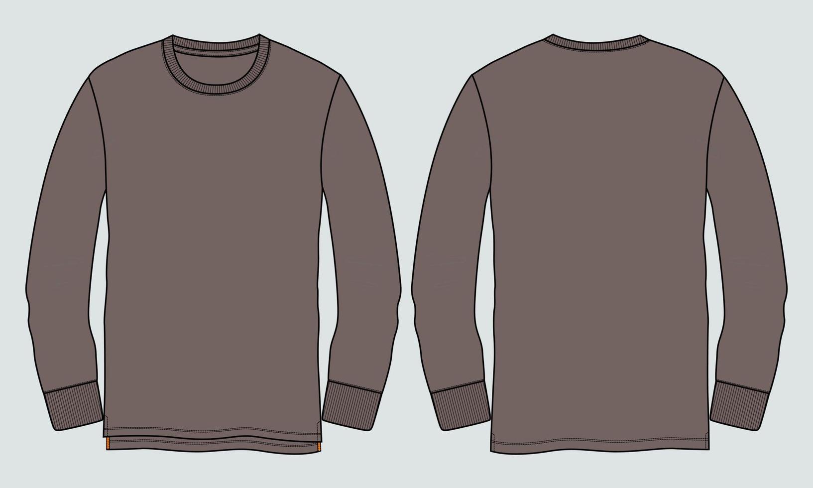 Long sleeve T shirt technical fashion flat sketch vector illustration template front and back views.