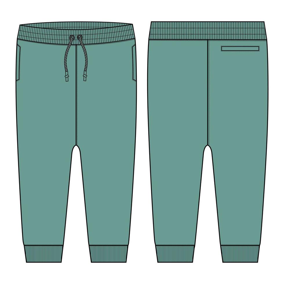 Fleece fabric Jogger Sweatpants overall technical fashion flat sketch vector illustration template front, back views.
