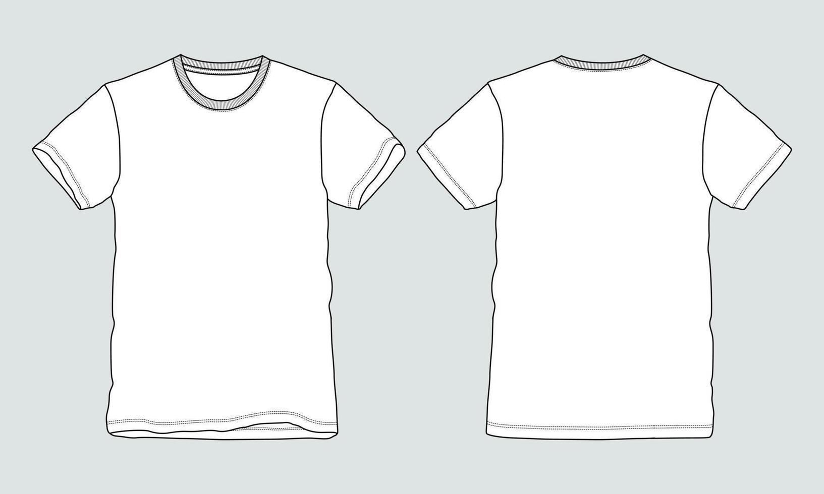 T shirt technical fashion flat sketch vector illustration template Front and back views.